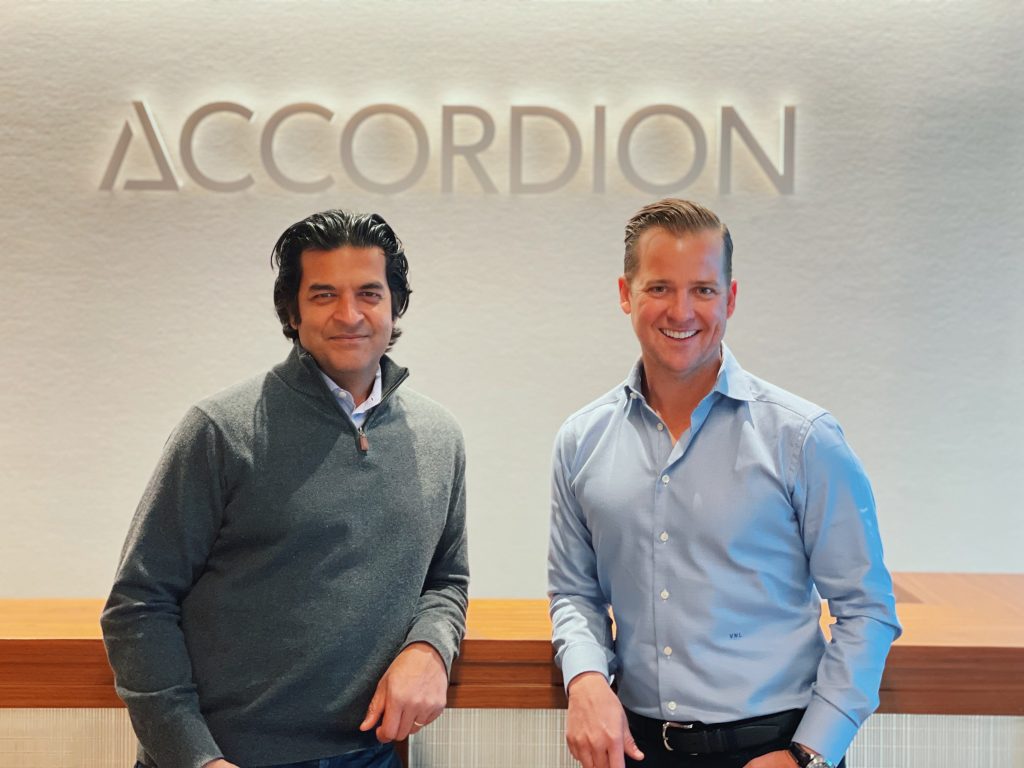 Nick Leopard, right, founder and chief executive of Accordion Partners with Atul Aggarwal, the president of the firm.