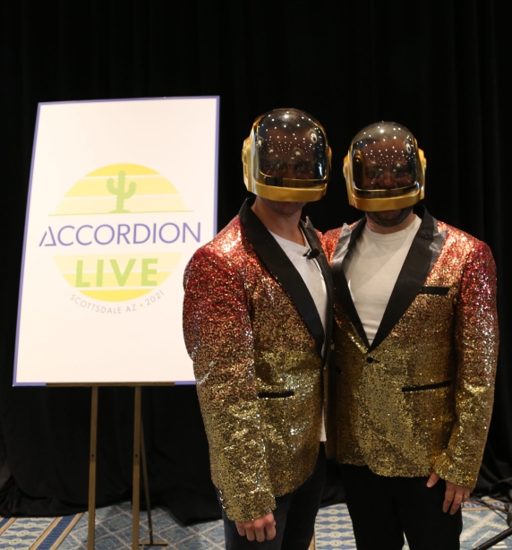 Accordion's CEO and CFO dressed as Daft Punk